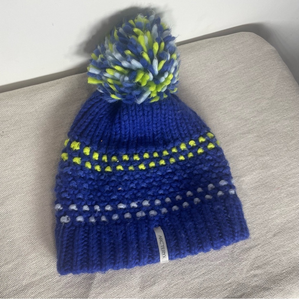 Arc'teryx Blue and Yellow Pom-Pom Beanie